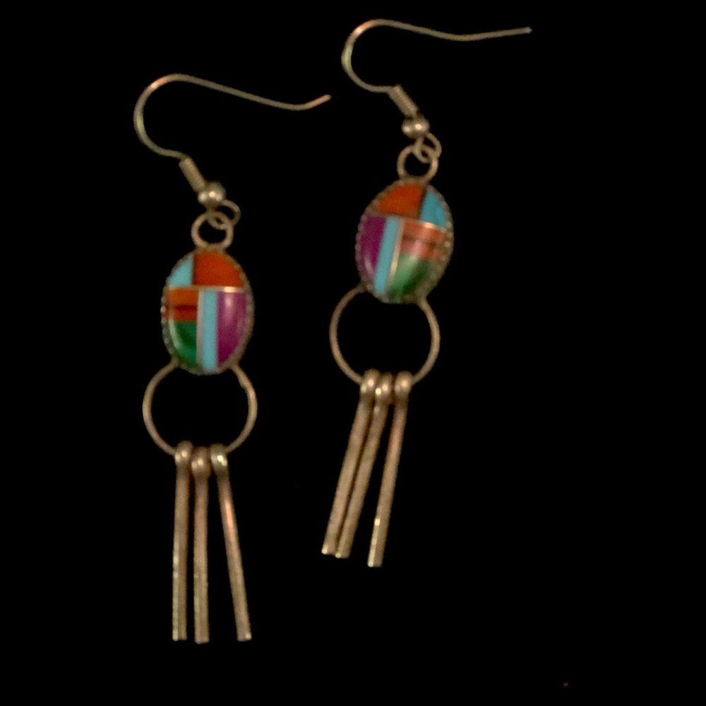 Native American inlaid silver earrings